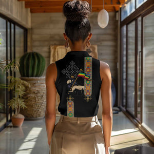 Ethiopia Saba Kemis Women Sleeveless Polo Shirt Lion Of Judah Black Color