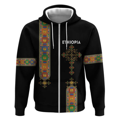 Ethiopia Saba Kemis Zip Hoodie Lion Of Judah Black Color