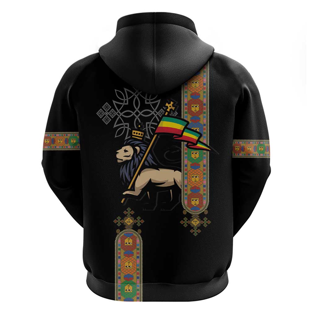Ethiopia Saba Kemis Zip Hoodie Lion Of Judah Black Color
