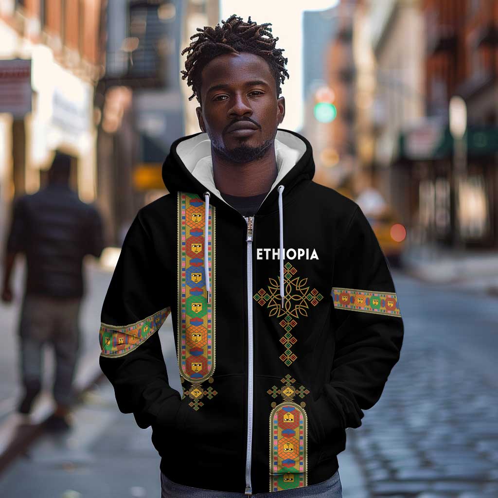 Ethiopia Saba Kemis Zip Hoodie Lion Of Judah Black Color