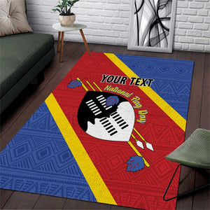 Personalized Happy Swaziland National Flag Day Area Rug Nguni Shield Flag Style - African Pattern