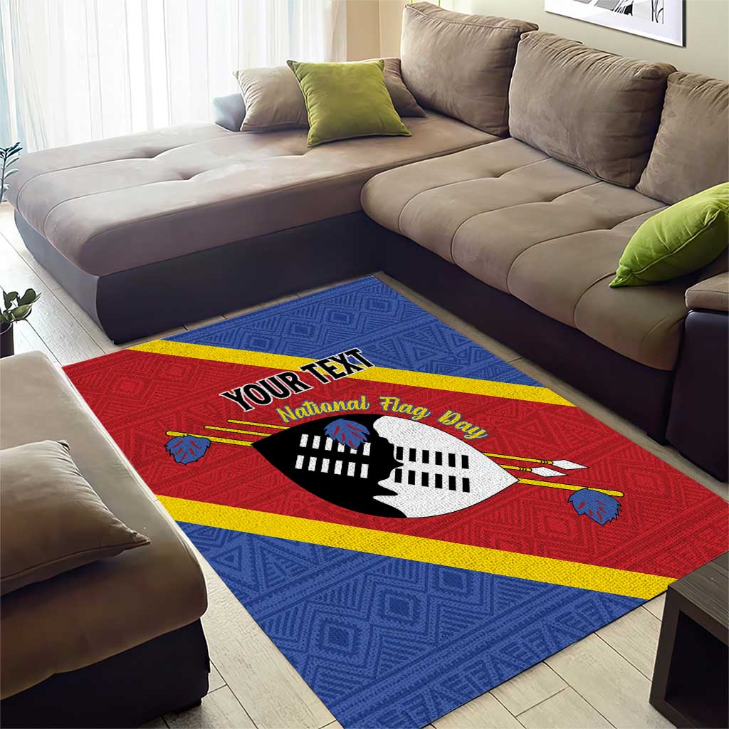 Personalized Happy Swaziland National Flag Day Area Rug Nguni Shield Flag Style - African Pattern