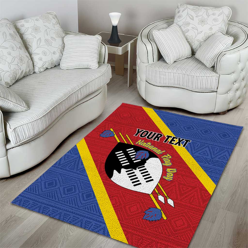 Personalized Happy Swaziland National Flag Day Area Rug Nguni Shield Flag Style - African Pattern