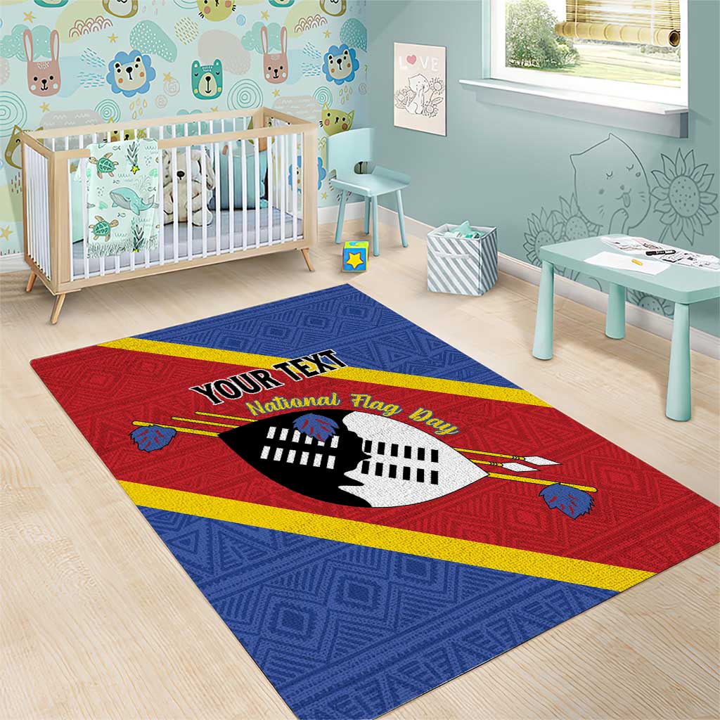 Personalized Happy Swaziland National Flag Day Area Rug Nguni Shield Flag Style - African Pattern