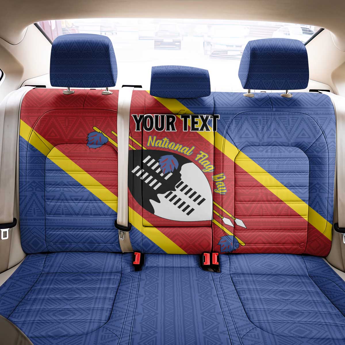 Personalized Happy Swaziland National Flag Day Back Car Seat Cover Nguni Shield Flag Style - African Pattern