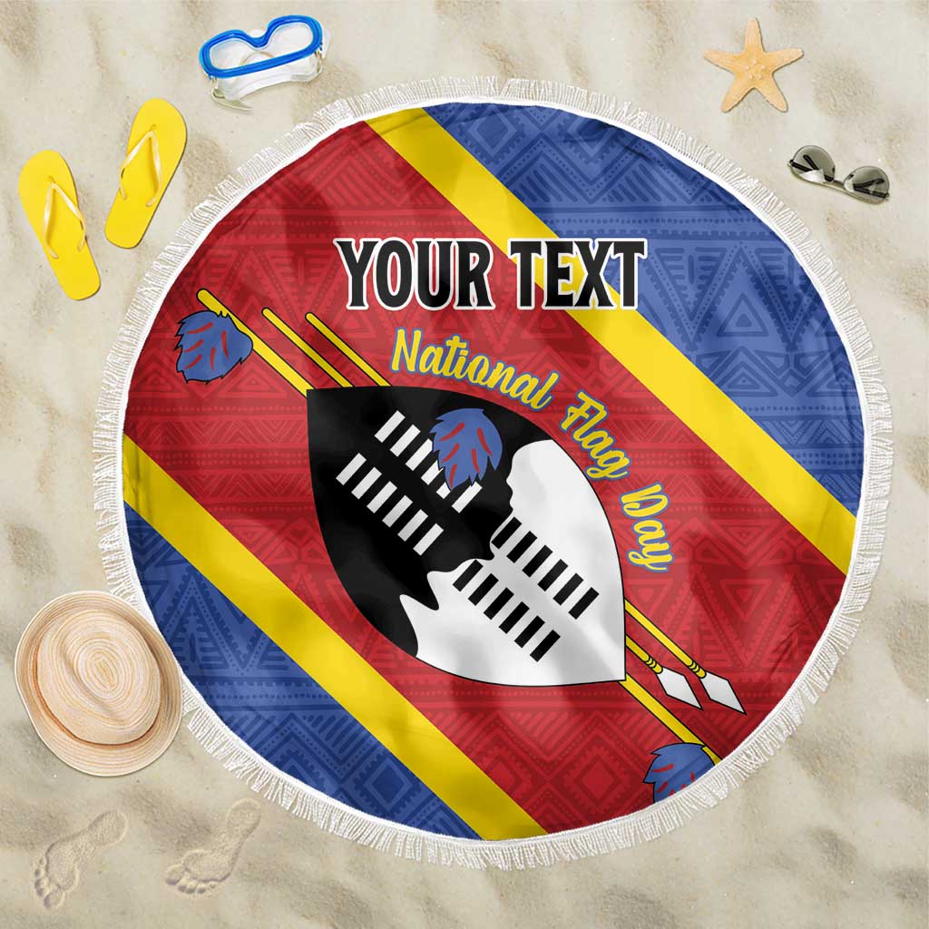 Personalized Happy Swaziland National Flag Day Beach Blanket Nguni Shield Flag Style - African Pattern