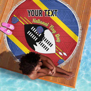 Personalized Happy Swaziland National Flag Day Beach Blanket Nguni Shield Flag Style - African Pattern