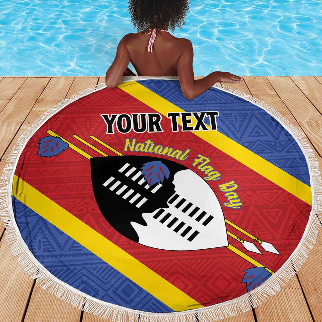 Personalized Happy Swaziland National Flag Day Beach Blanket Nguni Shield Flag Style - African Pattern
