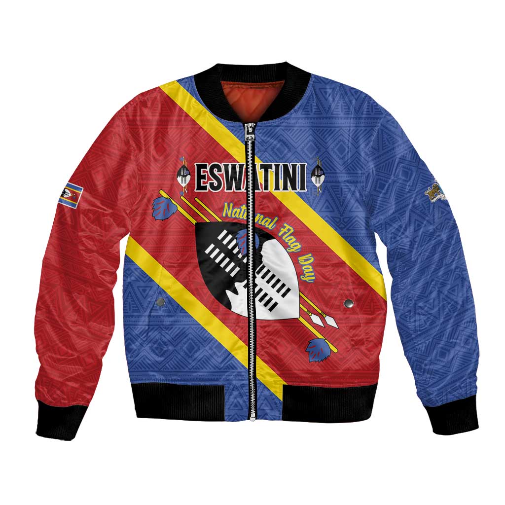 Personalized Happy Swaziland National Flag Day Bomber Jacket Nguni Shield Flag Style - African Pattern