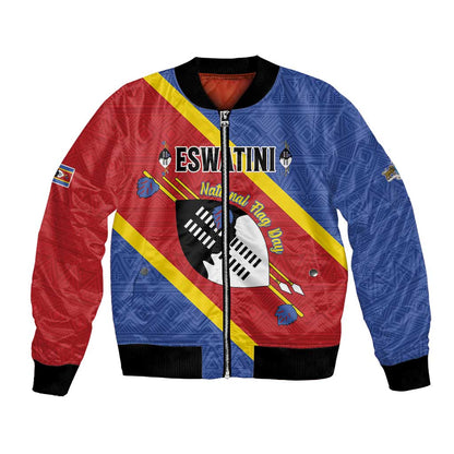 Personalized Happy Swaziland National Flag Day Bomber Jacket Nguni Shield Flag Style - African Pattern