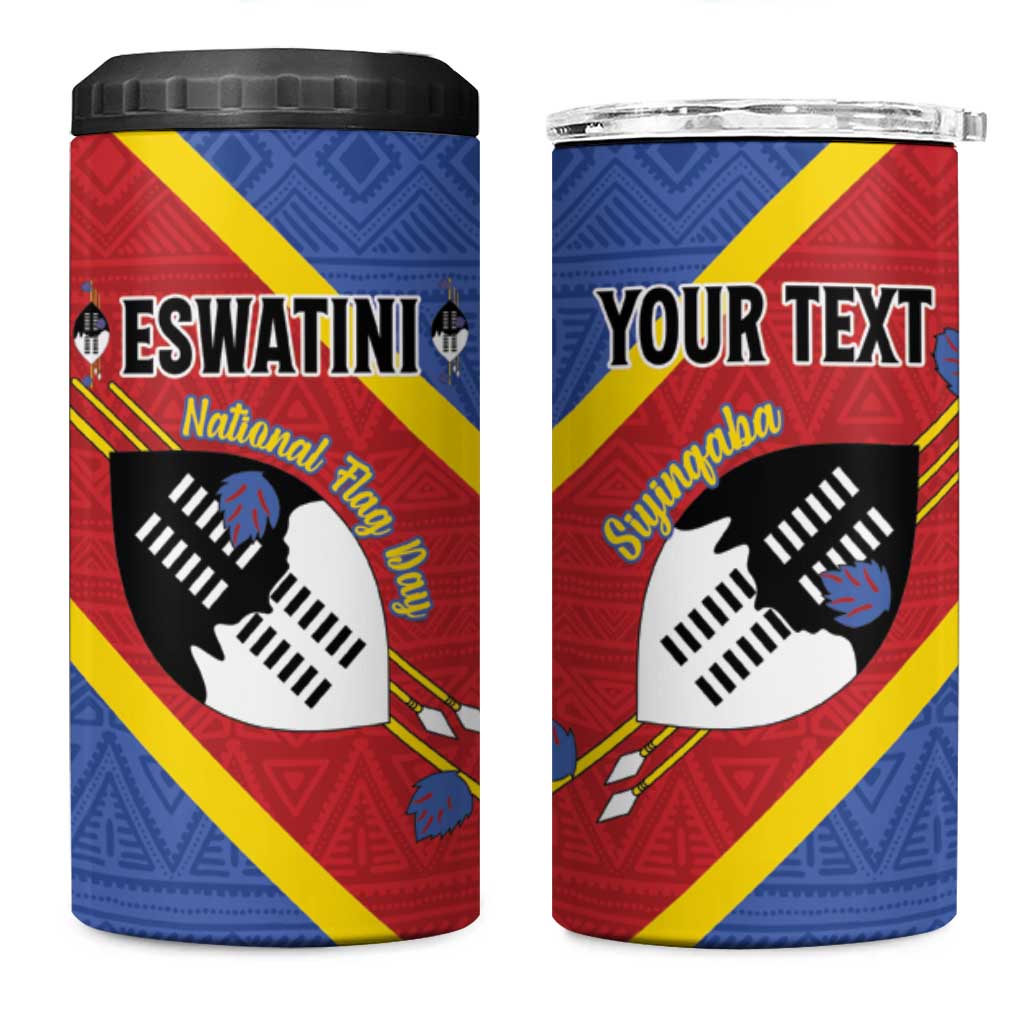 Personalized Happy Swaziland National Flag Day 4 in 1 Can Cooler Tumbler Nguni Shield Flag Style - African Pattern