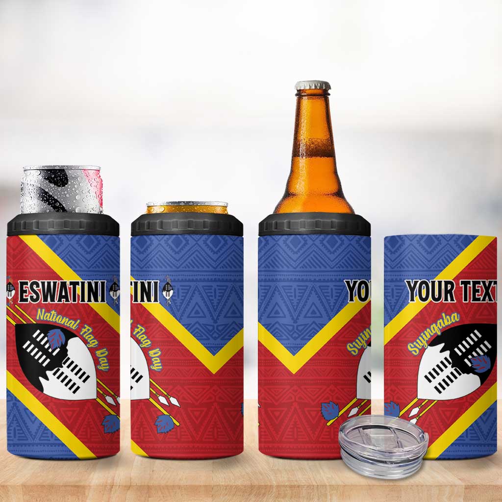Personalized Happy Swaziland National Flag Day 4 in 1 Can Cooler Tumbler Nguni Shield Flag Style - African Pattern