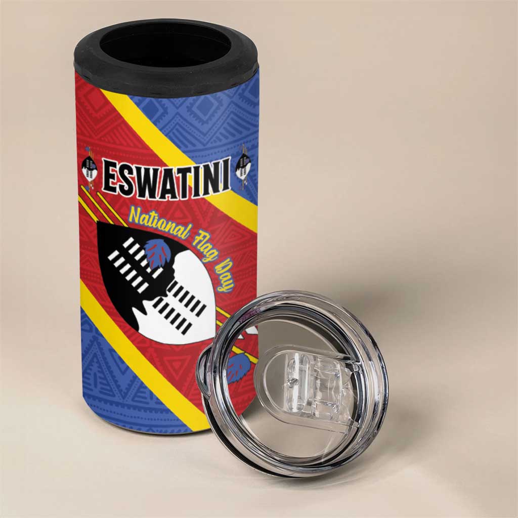 Personalized Happy Swaziland National Flag Day 4 in 1 Can Cooler Tumbler Nguni Shield Flag Style - African Pattern