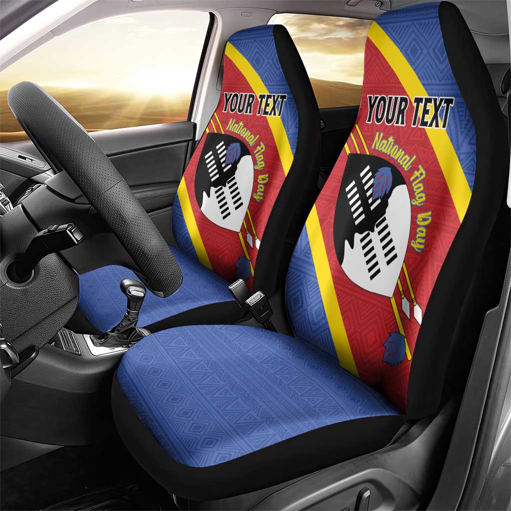 Personalized Happy Swaziland National Flag Day Car Seat Cover Nguni Shield Flag Style - African Pattern