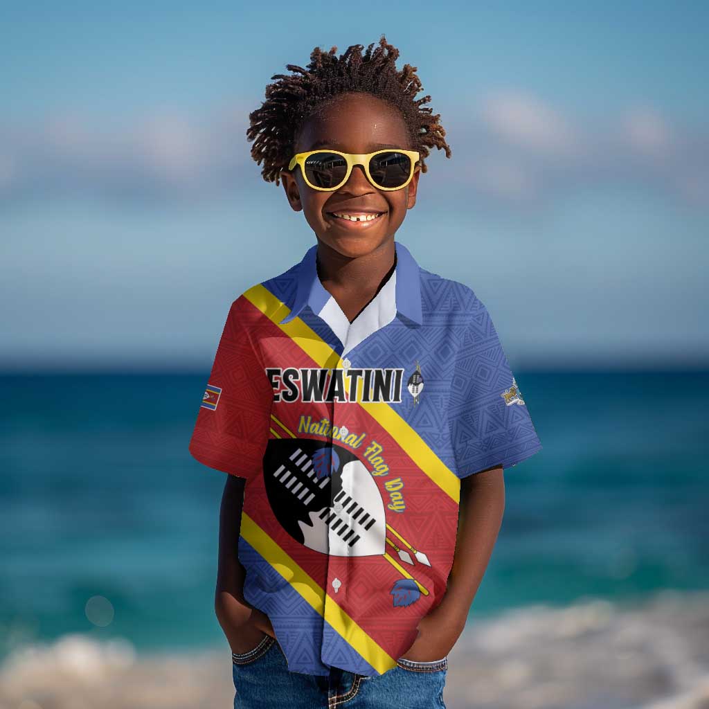 Personalized Happy Swaziland National Flag Day Kid Hawaiian Shirt Nguni Shield Flag Style - African Pattern