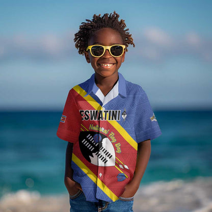 Personalized Happy Swaziland National Flag Day Kid Hawaiian Shirt Nguni Shield Flag Style - African Pattern