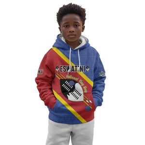 Personalized Happy Swaziland National Flag Day Kid Hoodie Nguni Shield Flag Style - African Pattern