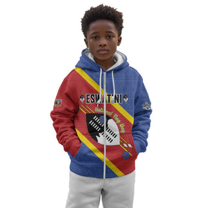 Personalized Happy Swaziland National Flag Day Kid Hoodie Nguni Shield Flag Style - African Pattern