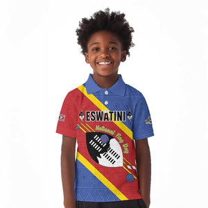Personalized Happy Swaziland National Flag Day Kid Polo Shirt Nguni Shield Flag Style - African Pattern