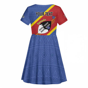 Personalized Happy Swaziland National Flag Day Kid Short Sleeve Dress Nguni Shield Flag Style - African Pattern