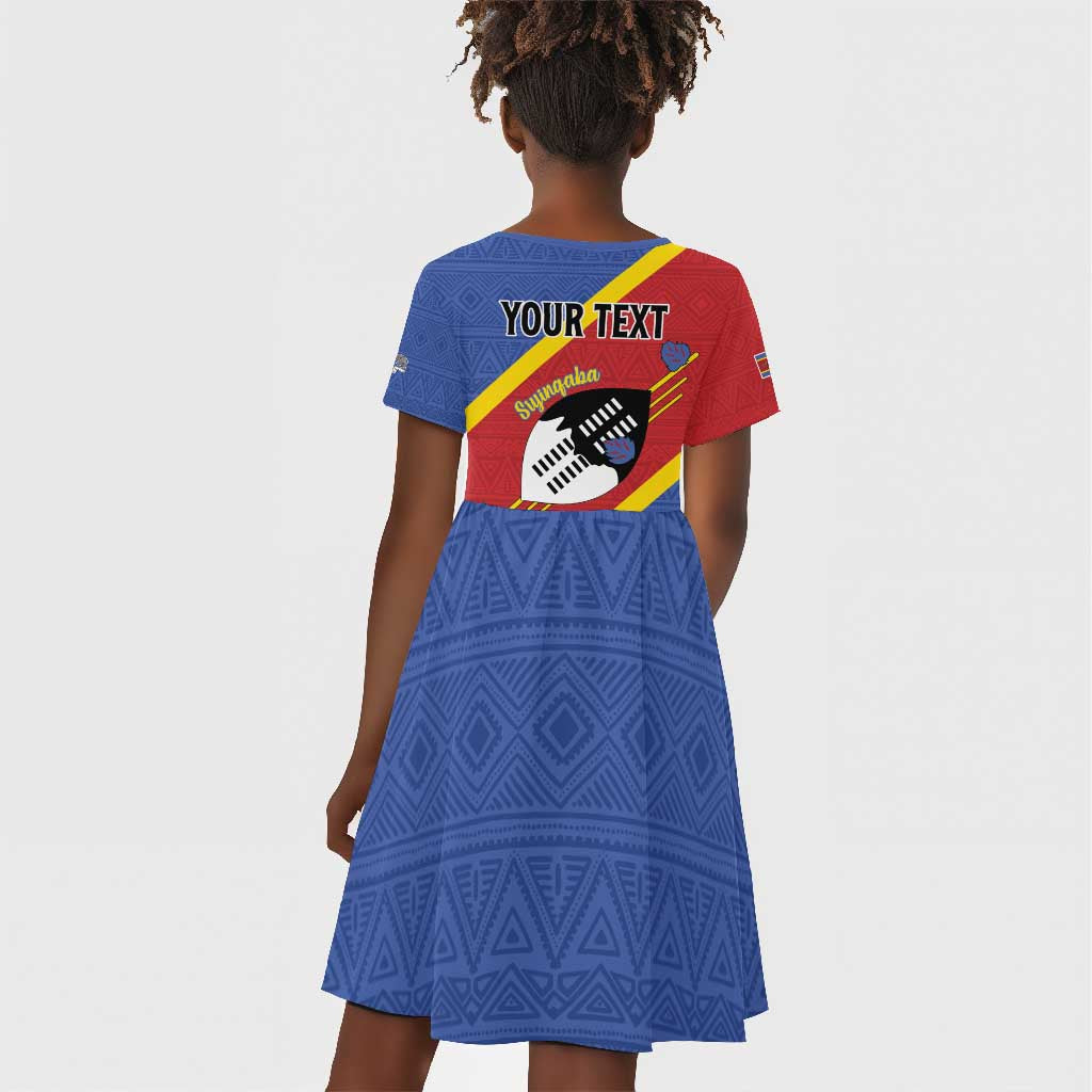 Personalized Happy Swaziland National Flag Day Kid Short Sleeve Dress Nguni Shield Flag Style - African Pattern