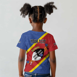 Personalized Happy Swaziland National Flag Day Kid T shirt Nguni Shield Flag Style - African Pattern