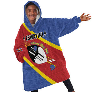 Personalized Happy Swaziland National Flag Day Kid Wearable Blanket Hoodie Nguni Shield Flag Style - African Pattern