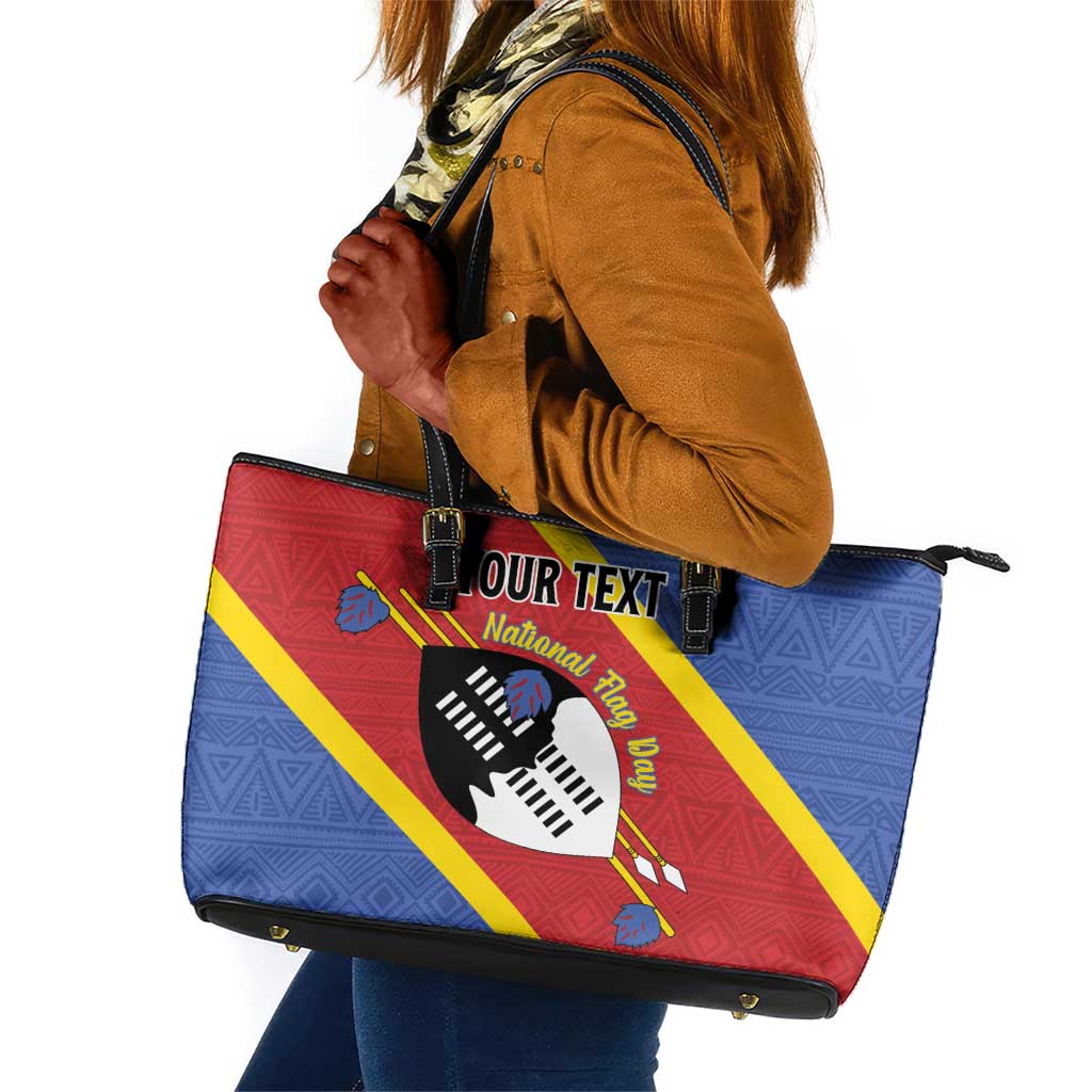 Personalized Happy Swaziland National Flag Day Leather Tote Bag Nguni Shield Flag Style - African Pattern