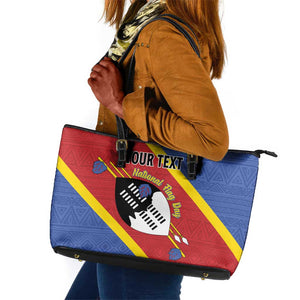 Personalized Happy Swaziland National Flag Day Leather Tote Bag Nguni Shield Flag Style - African Pattern