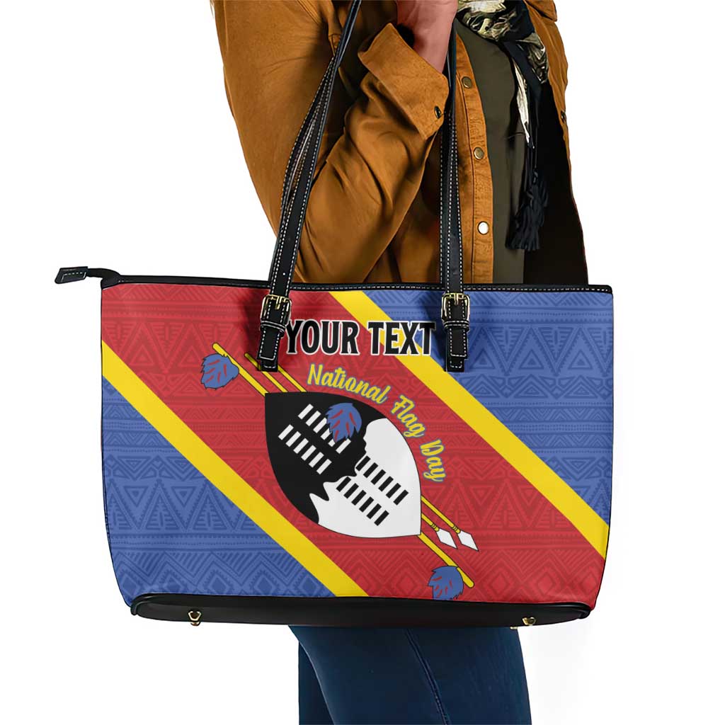 Personalized Happy Swaziland National Flag Day Leather Tote Bag Nguni Shield Flag Style - African Pattern