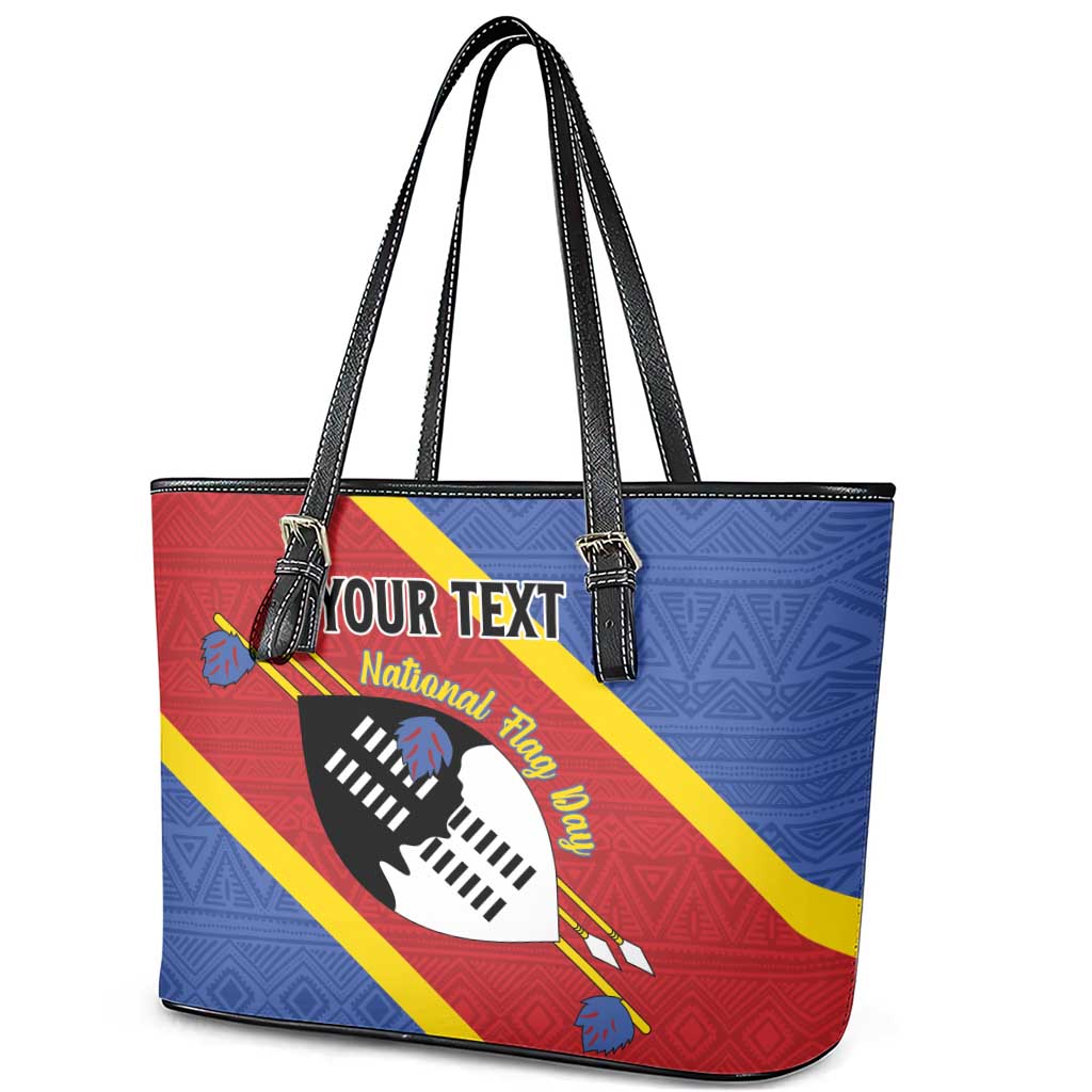 Personalized Happy Swaziland National Flag Day Leather Tote Bag Nguni Shield Flag Style - African Pattern