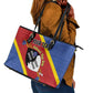 Personalized Happy Swaziland National Flag Day Leather Tote Bag Nguni Shield Flag Style - African Pattern