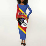 Personalized Happy Swaziland National Flag Day Long Sleeve Bodycon Dress Nguni Shield Flag Style - African Pattern LT15