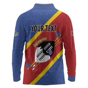 Personalized Happy Swaziland National Flag Day Long Sleeve Polo Shirt Nguni Shield Flag Style - African Pattern