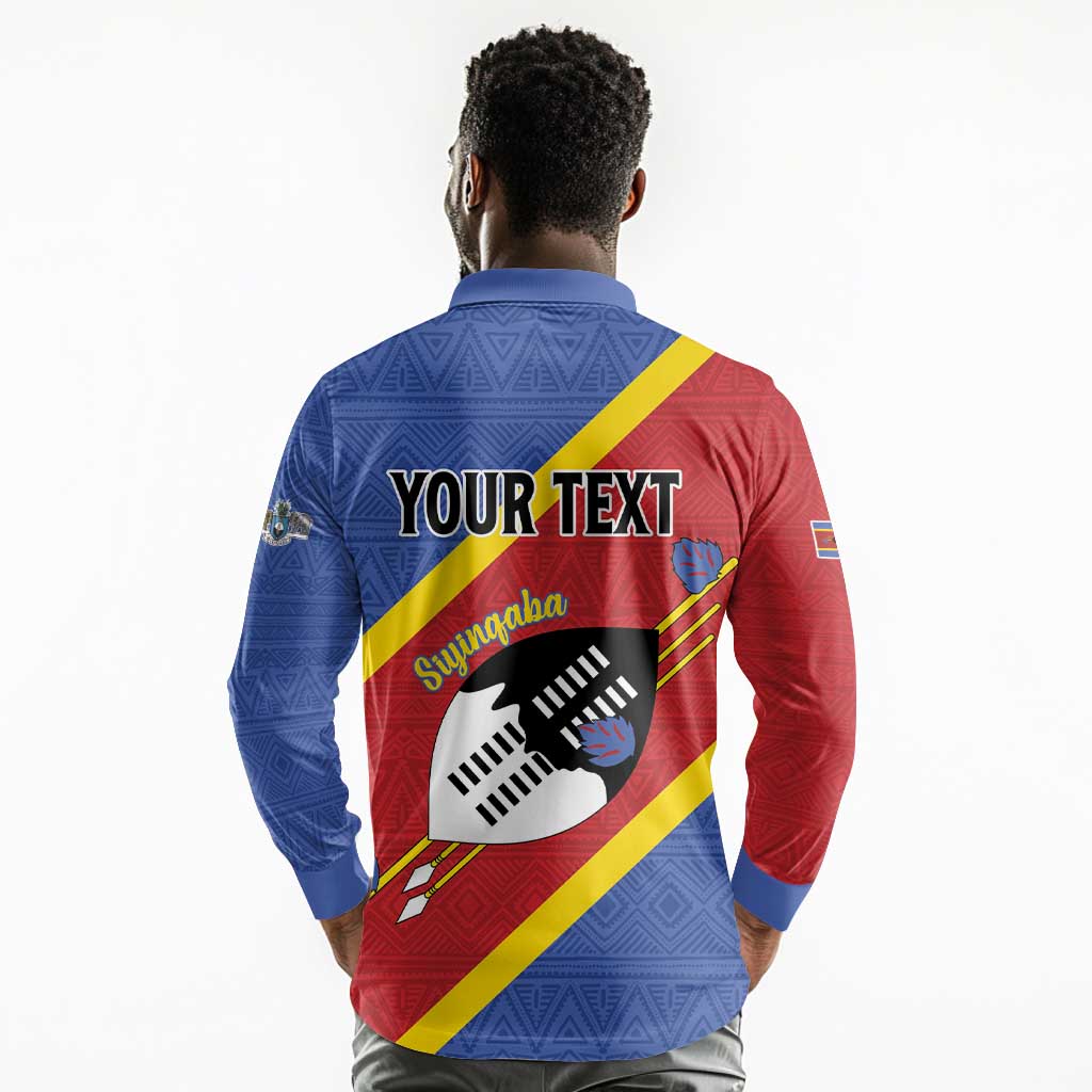 Personalized Happy Swaziland National Flag Day Long Sleeve Polo Shirt Nguni Shield Flag Style - African Pattern