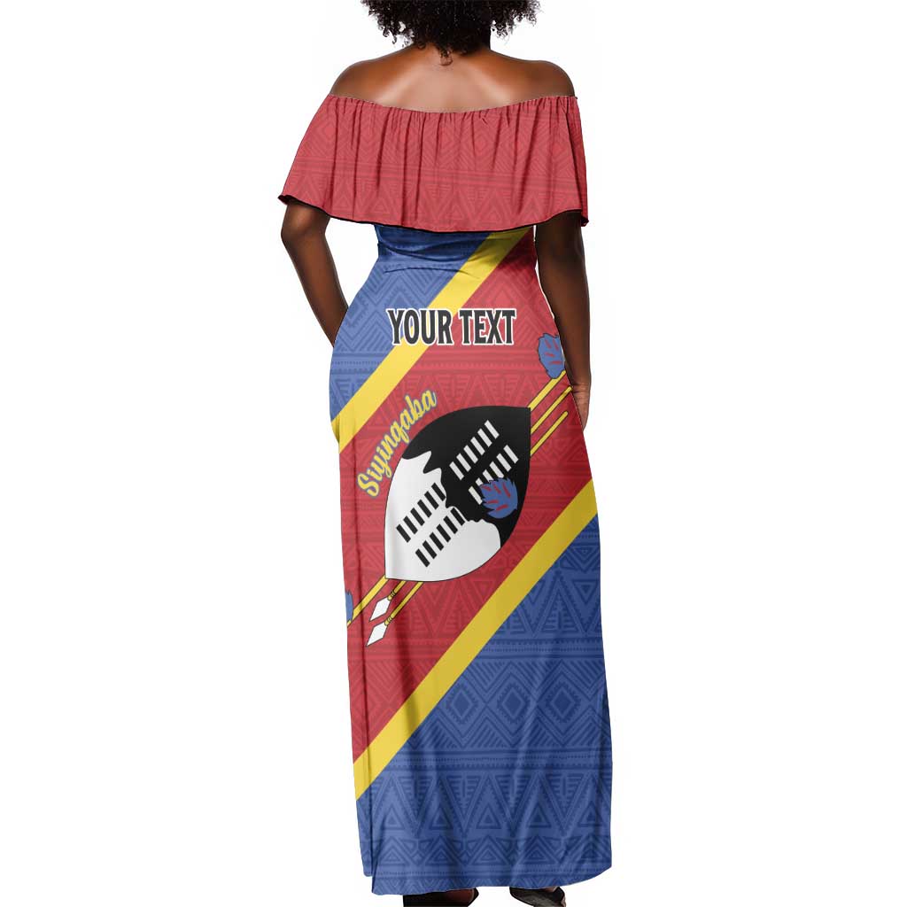 Personalized Happy Swaziland National Flag Day Off Shoulder Maxi Dress Nguni Shield Flag Style - African Pattern