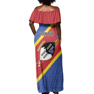 Personalized Happy Swaziland National Flag Day Off Shoulder Maxi Dress Nguni Shield Flag Style - African Pattern