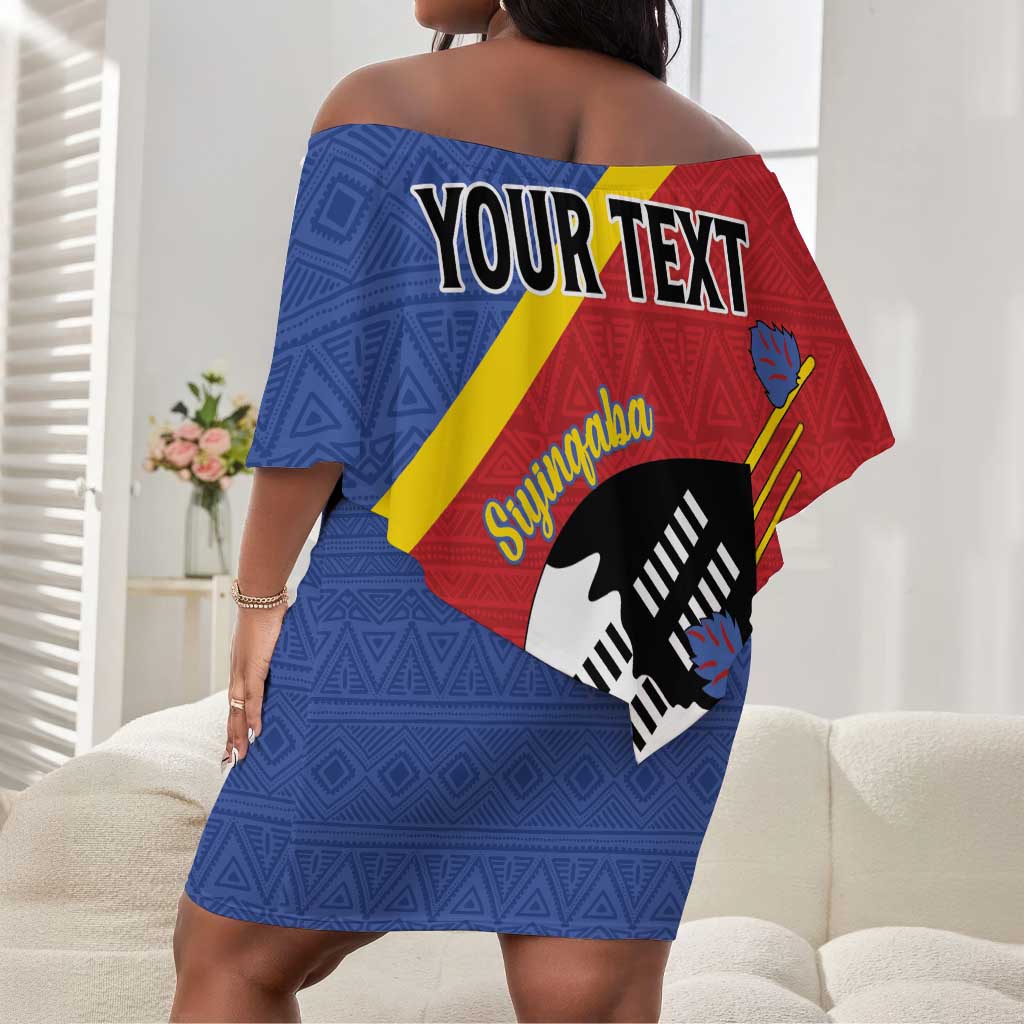 Personalized Happy Swaziland National Flag Day Off Shoulder Short Dress Nguni Shield Flag Style - African Pattern
