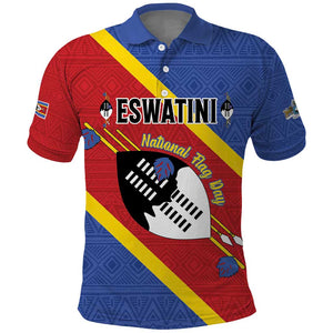 Personalized Happy Swaziland National Flag Day Polo Shirt Nguni Shield Flag Style - African Pattern