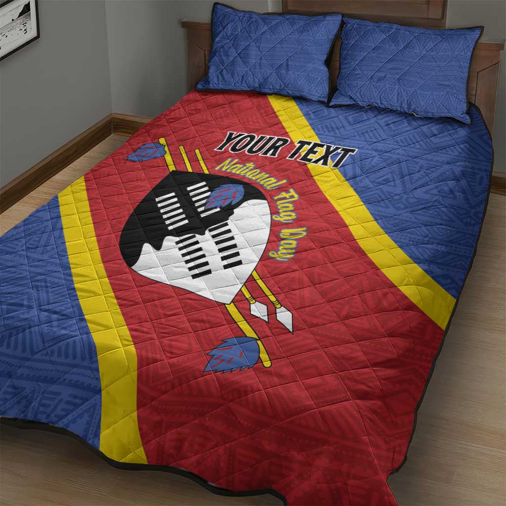 Personalized Happy Swaziland National Flag Day Quilt Bed Set Nguni Shield Flag Style - African Pattern
