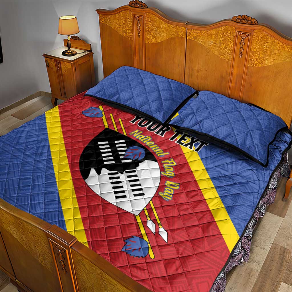 Personalized Happy Swaziland National Flag Day Quilt Bed Set Nguni Shield Flag Style - African Pattern