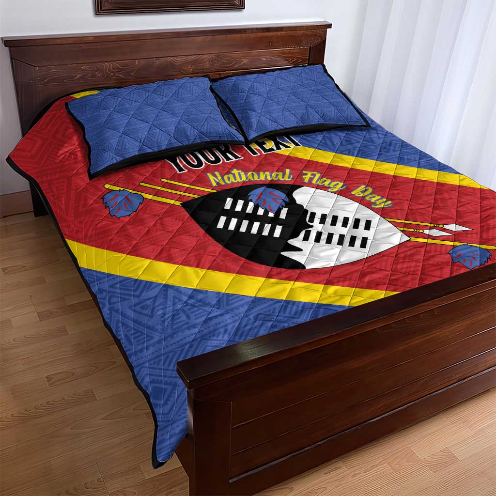 Personalized Happy Swaziland National Flag Day Quilt Bed Set Nguni Shield Flag Style - African Pattern