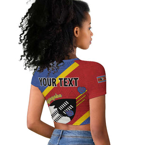 Personalized Happy Swaziland National Flag Day Raglan Cropped T shirt Nguni Shield Flag Style - African Pattern