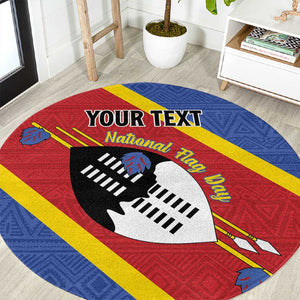 Personalized Happy Swaziland National Flag Day Round Carpet Nguni Shield Flag Style - African Pattern