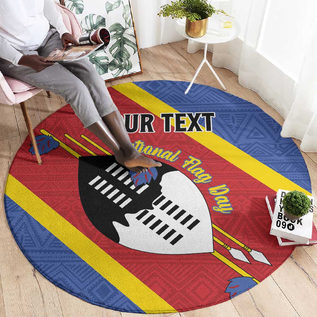 Personalized Happy Swaziland National Flag Day Round Carpet Nguni Shield Flag Style - African Pattern