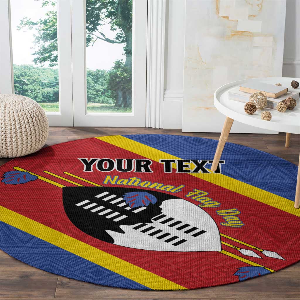 Personalized Happy Swaziland National Flag Day Round Carpet Nguni Shield Flag Style - African Pattern