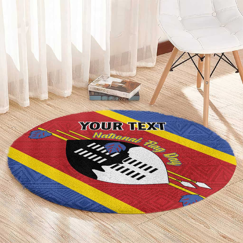 Personalized Happy Swaziland National Flag Day Round Carpet Nguni Shield Flag Style - African Pattern