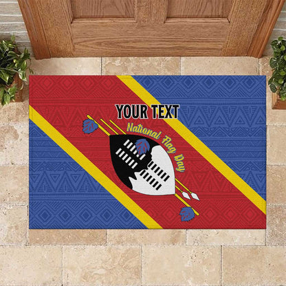 Personalized Happy Swaziland National Flag Day Rubber Doormat Nguni Shield Flag Style - African Pattern