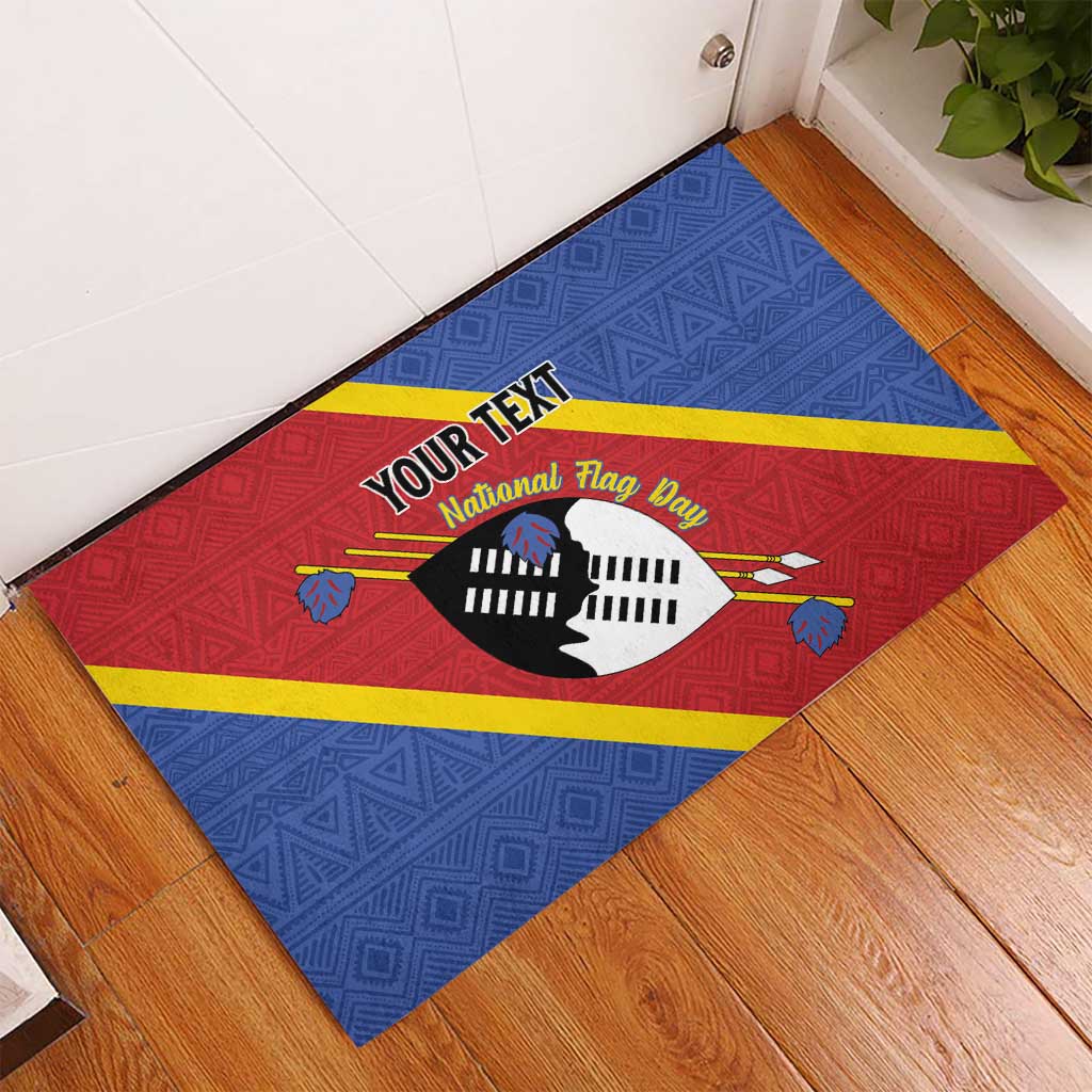 Personalized Happy Swaziland National Flag Day Rubber Doormat Nguni Shield Flag Style - African Pattern
