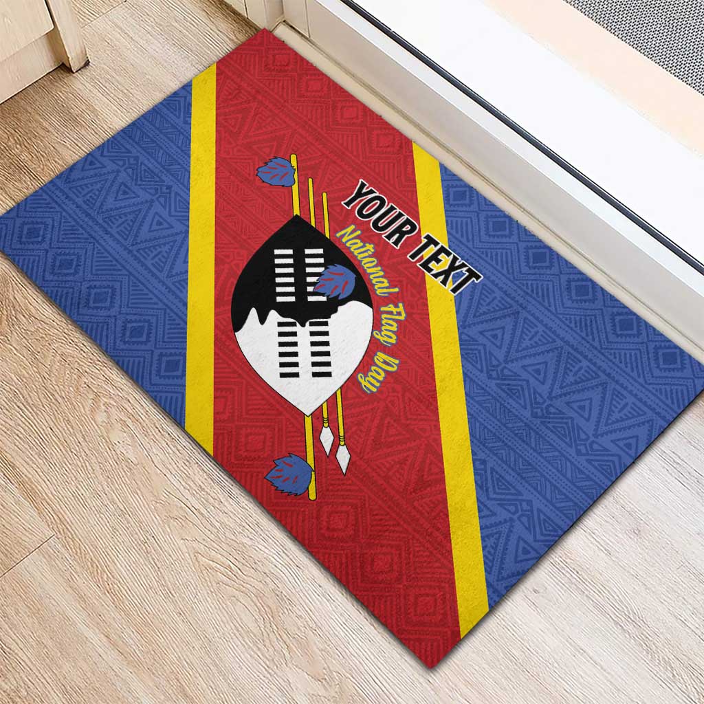 Personalized Happy Swaziland National Flag Day Rubber Doormat Nguni Shield Flag Style - African Pattern